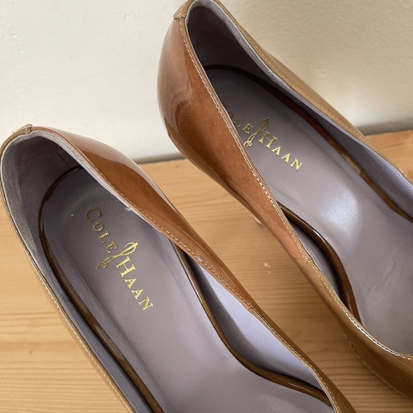 Cole Haan High Heels Pumps Size 9 Nike Air Cork Platform Leather Peep Toe Shoe - Picture 9 of 12